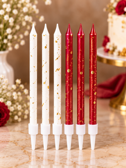 White and Red Gold Foil Candles Set Pack of 6
