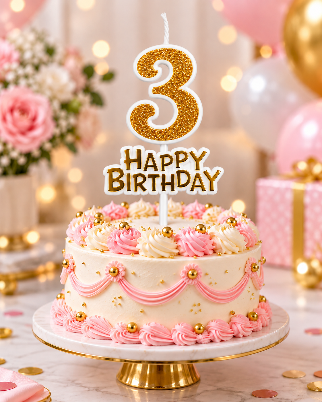 Glitter 3 Number Candle With Happy Birthday