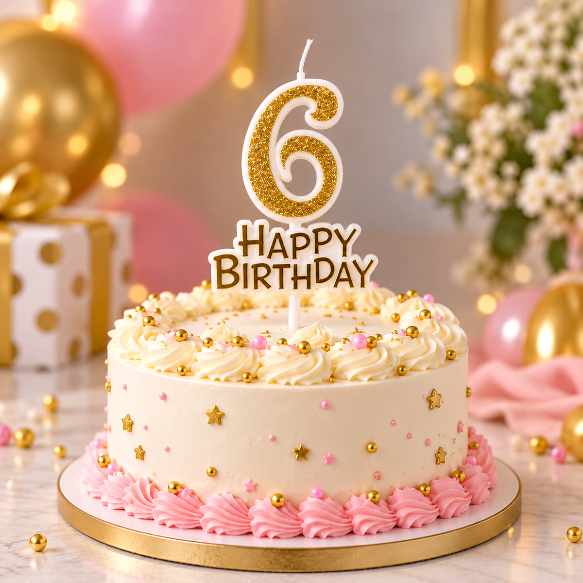 Glitter 6 Number Candle With Happy Birthday