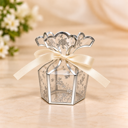 Silver Floral Hexagon Potli Pack Of 5