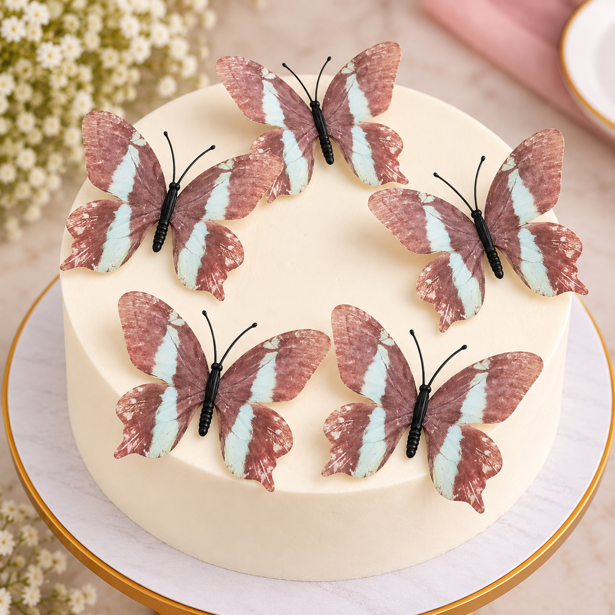 Brown & White Butterfly Set Of 5