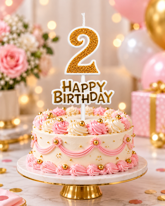 Glitter 2 Number Candle With Happy Birthday