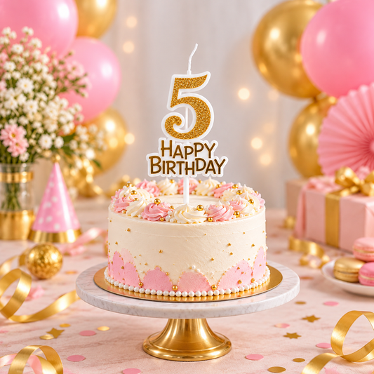 Glitter 5 Number Candle With Happy Birthday