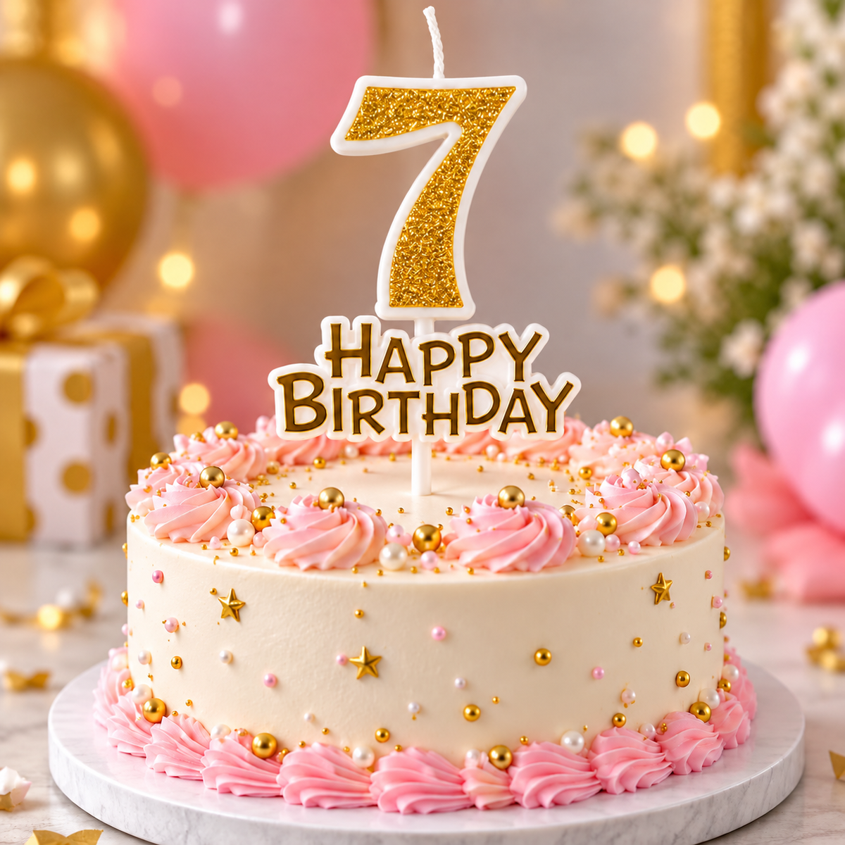 Glitter 7 Number Candle With Happy Birthday