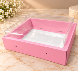Pink Hamper Box with Transparent PVC Lid Size- 10*8 Inch Pack Of 5
