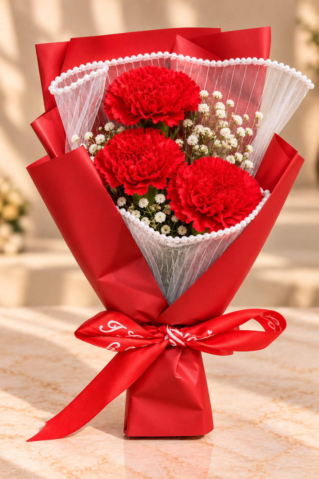Artificial Flower Bouquet with Decorative Wrapping & Ribbon