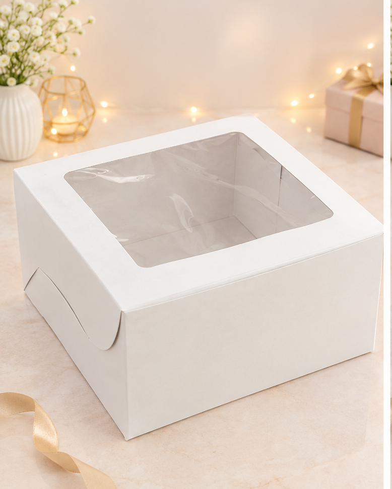 1 pound window cake box white color (size-8x8x4 inches)