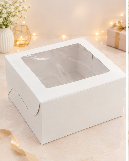 1 pound window cake box white color (size-8x8x4 inches)