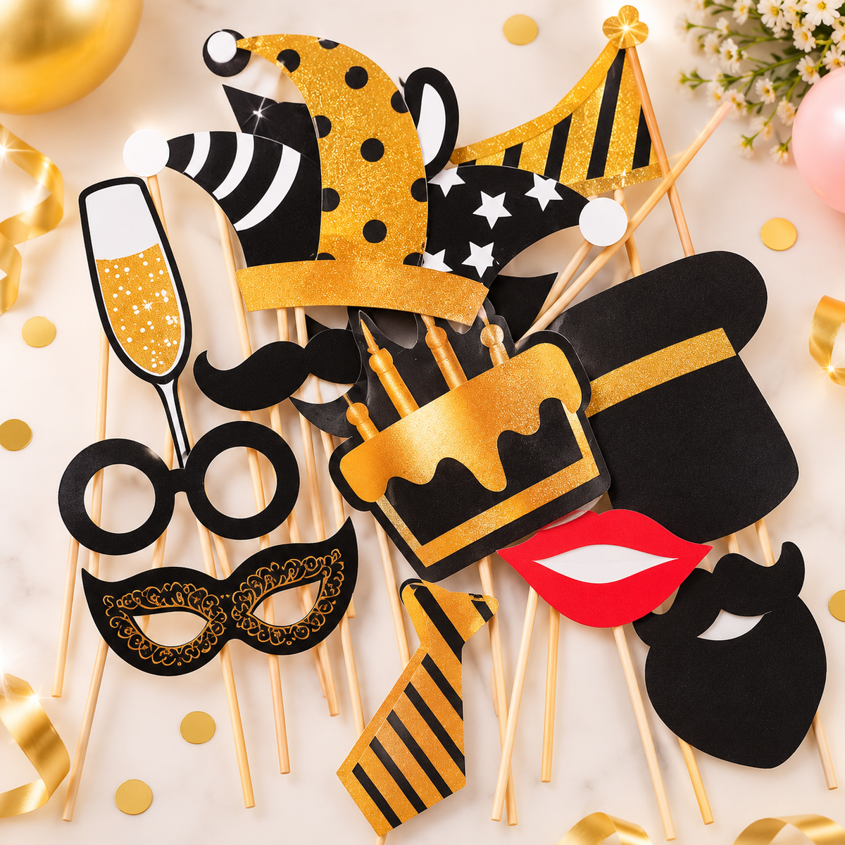 Glitter Party  Booth Props Set for Birthday Party- 18 pc