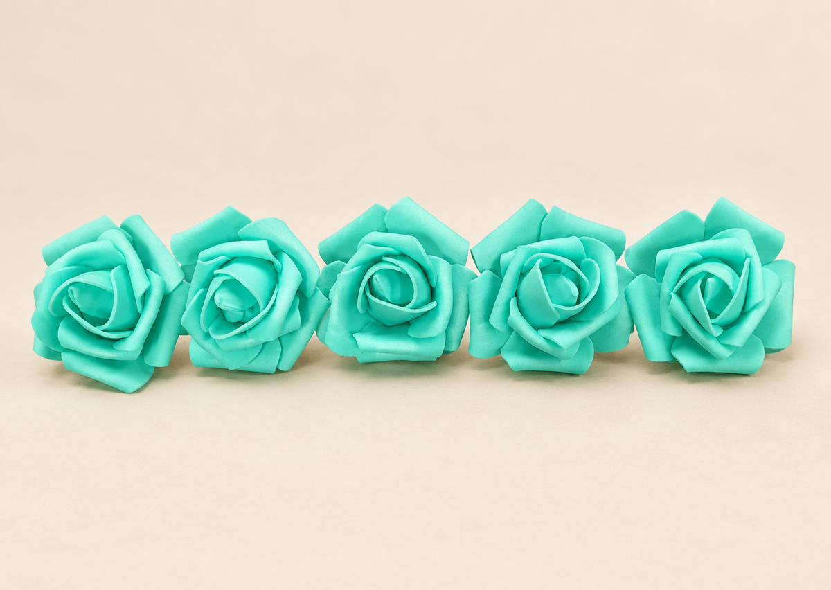 Turquoise Rose Foam Flower For Cake Decoration Pack of 10