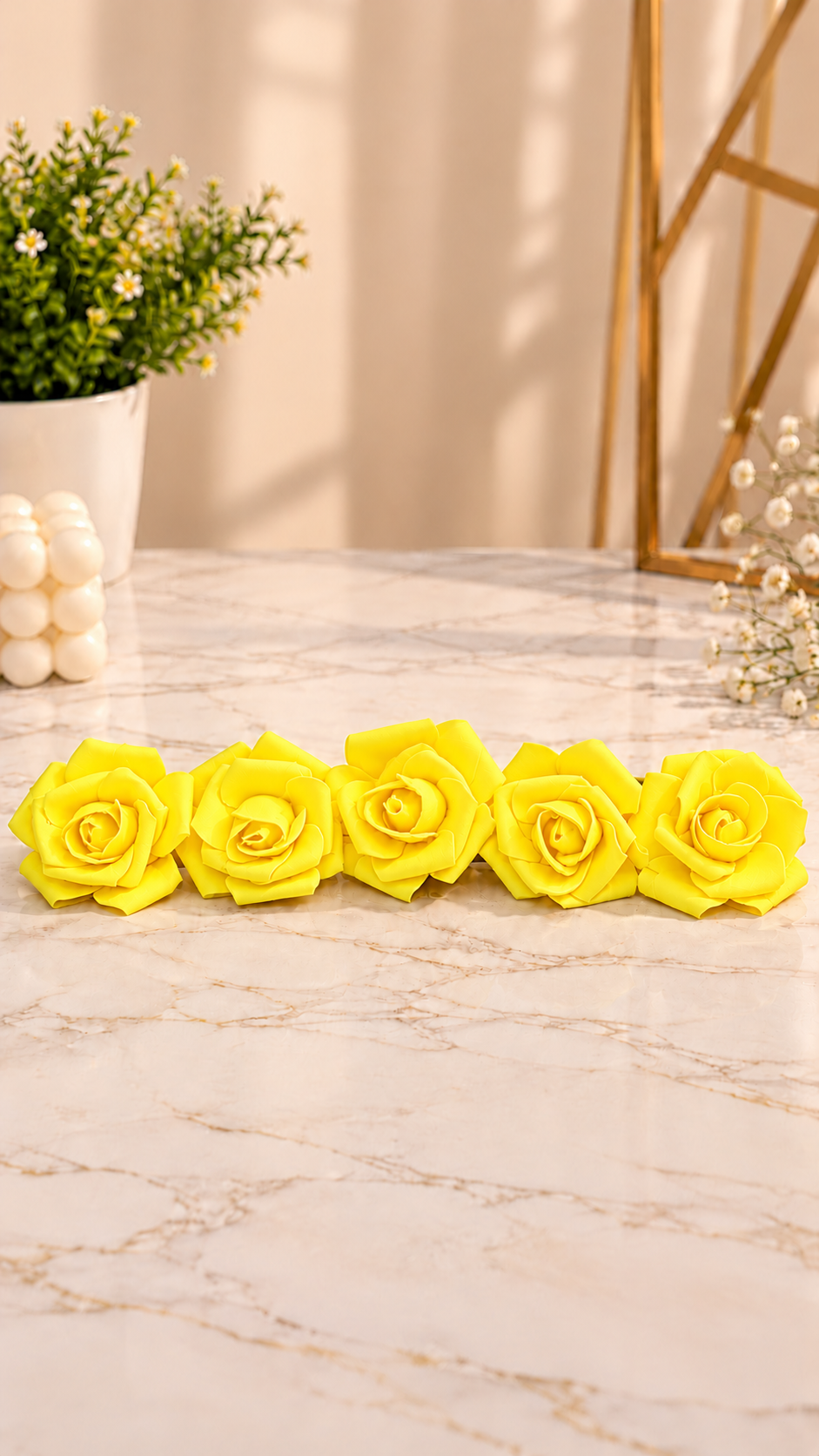 Lemon Yellow Rose Foam Flower For Cake Decoration Pack of 10