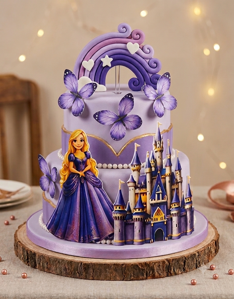 Princess Castle Cake Topper Set with Rainbow, Princess, Castle, 3 Butterfly & Happy Birthday Topper
