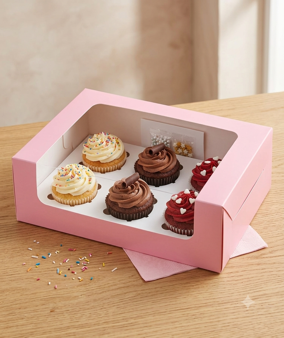 6 cavity cupcake box Pink Pack of 10 (size - 10X7X3.5)