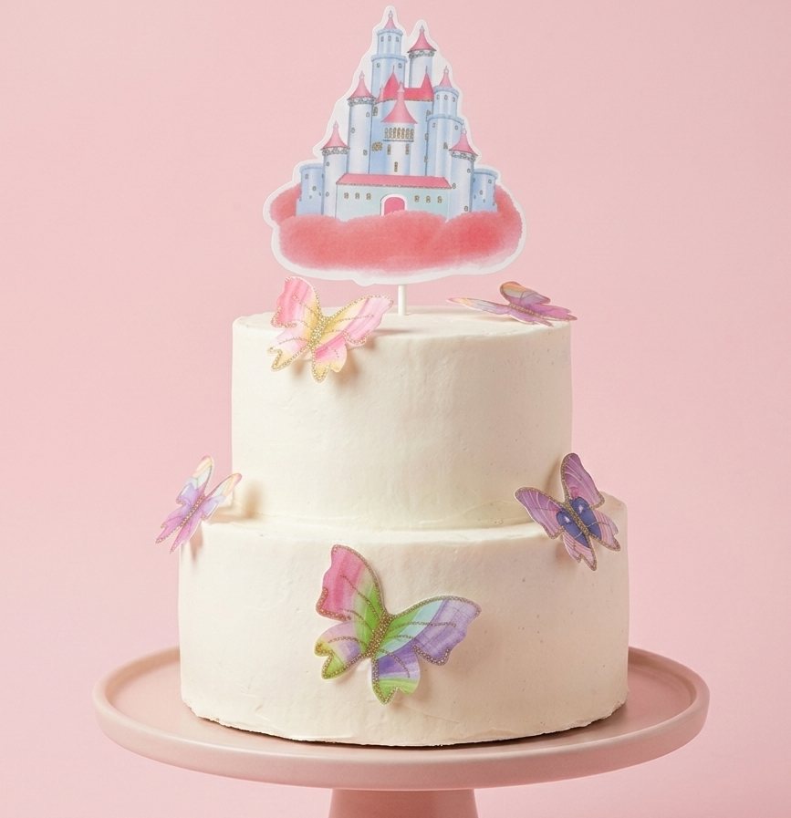 Castle giliter theme topper with butterfly  set of 6