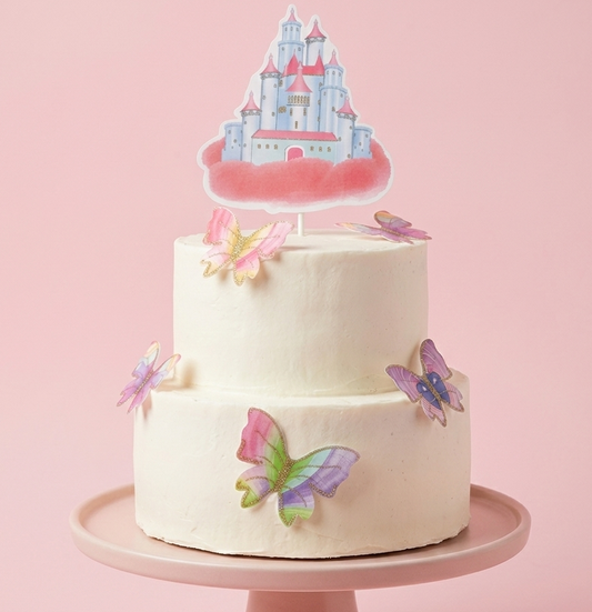 Castle giliter theme topper with butterfly  set of 6