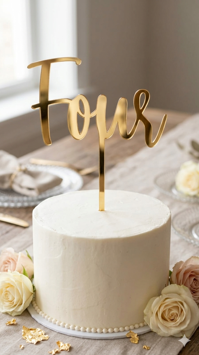 Four Mirror Gold Acrylic Cake Topper 5 Inch