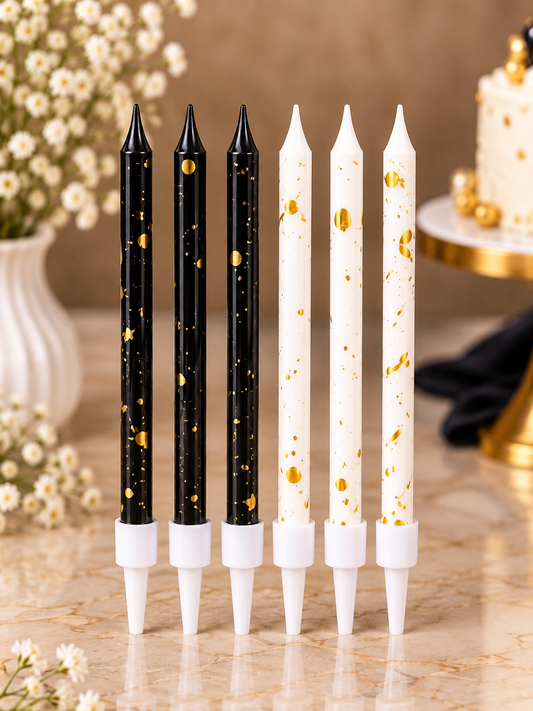 Black and White Gold Foil Candles Set Pack of 6