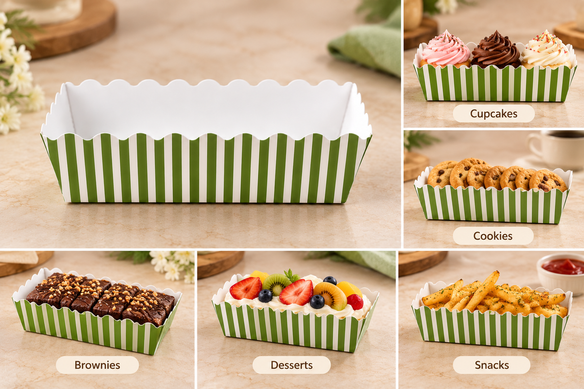 Green rectangle Bake and Serve Loaf Liner size 4.5*1.5 pack of 50