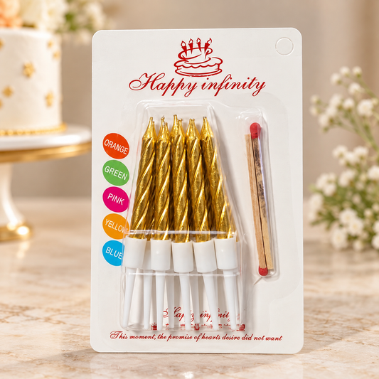 Golden Metallic Spiral Candles Set Pack Of 10