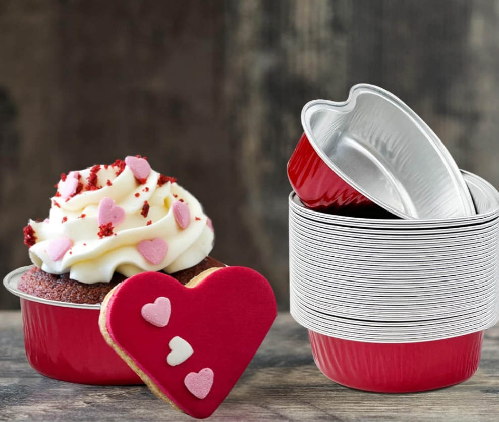 Aluminium foil Mini Heart Shaped Cake Pans with Lids pack of10        Size-3/1.2 inch