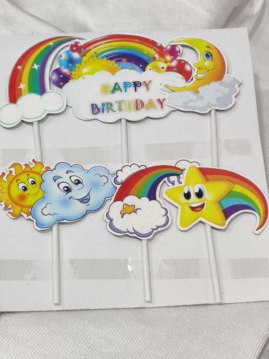 Rainbow cloudy Theme Topper pack of 6