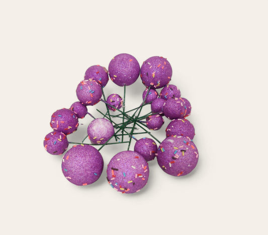 glitter faux ball purple  pack of 20 mix sizes