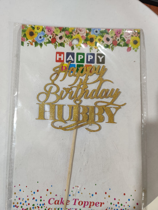 HAPPY BIRTHDAY Hubby 5 inch Glitter Cake Topper