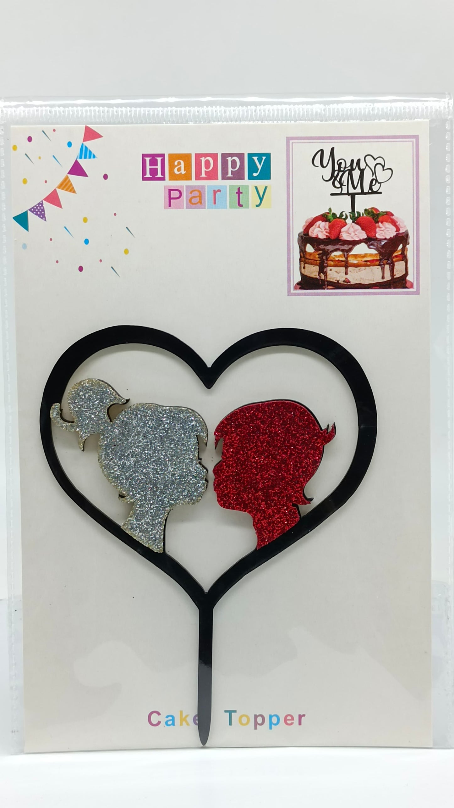 Glitter Couple Cake Topper with Heart Design