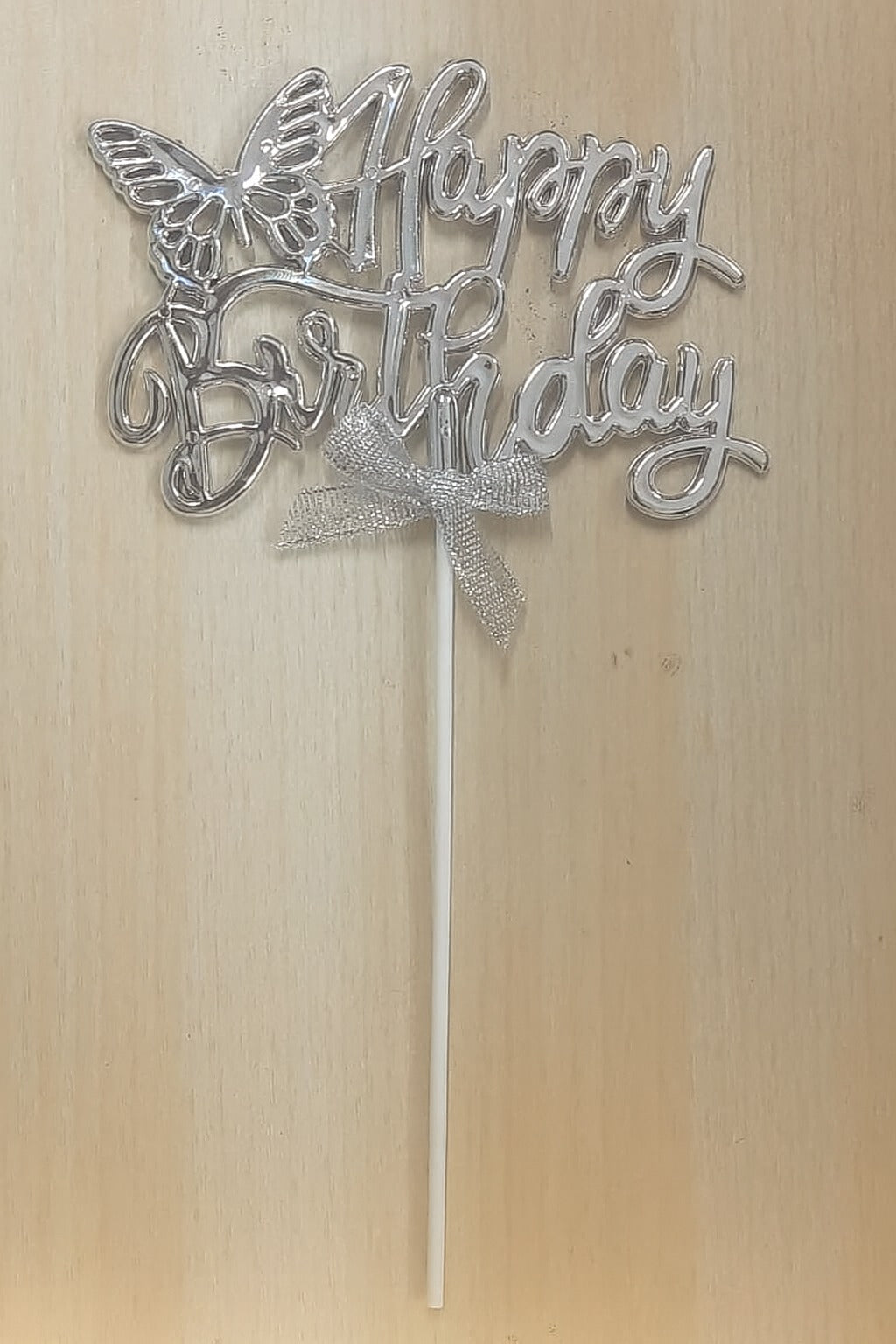 Premium Happy Birthday Silver Colour Cake Topper