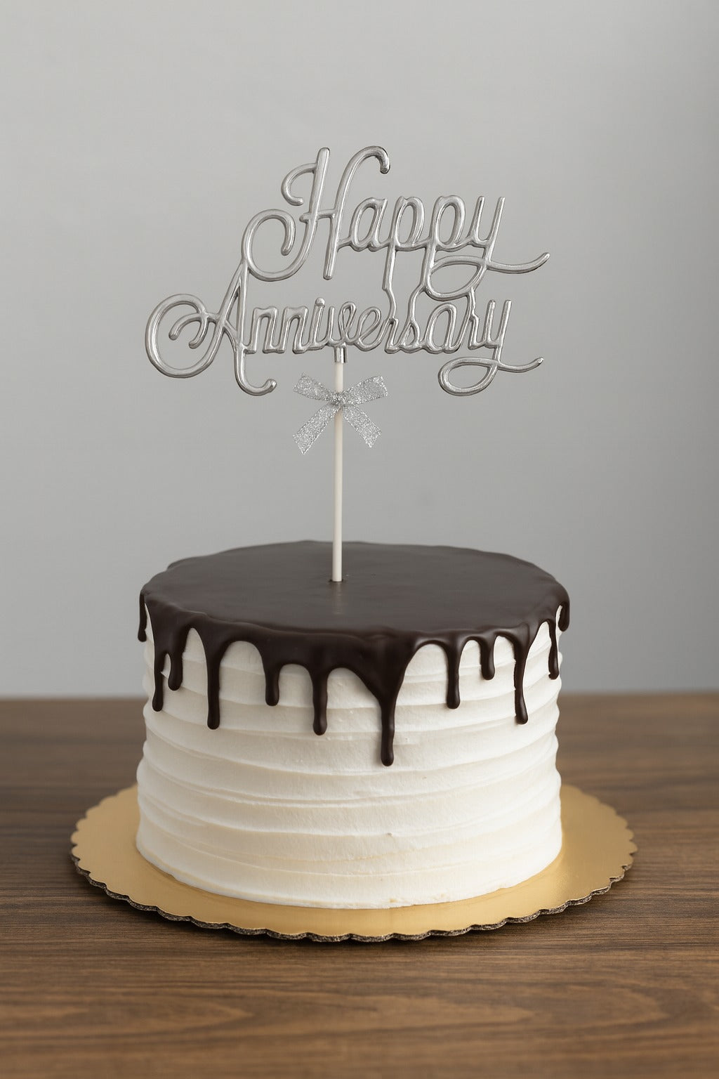 Premium Happy Anniversary Silver Cake Topper
