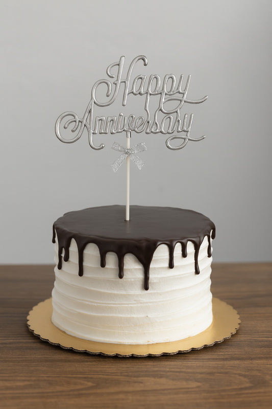 Premium Happy Anniversary Silver Cake Topper