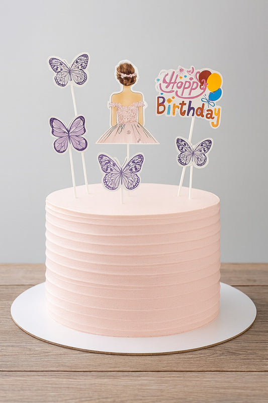 Princess Girl Purple Butterfly Cake Topper Set Of 6