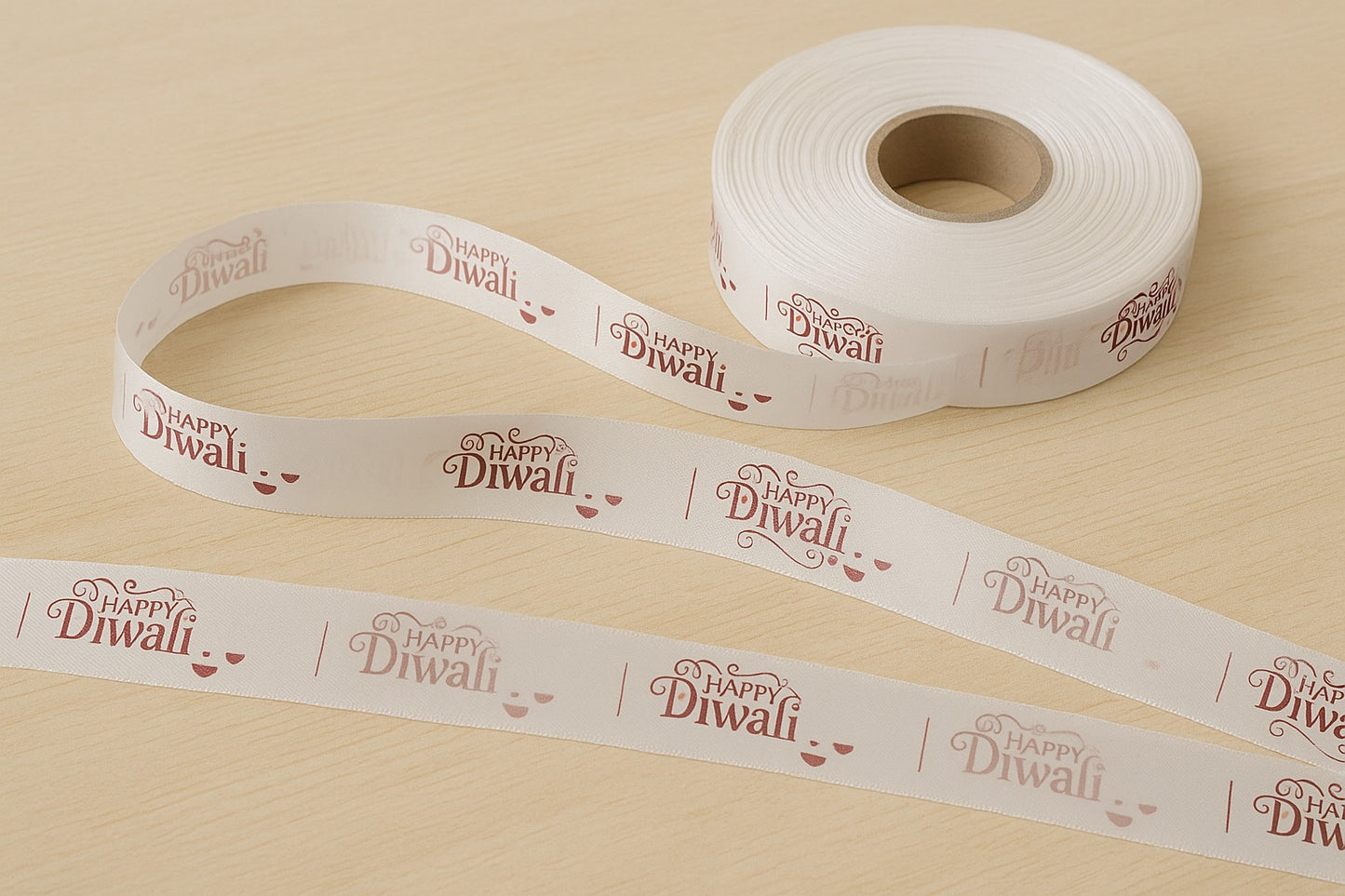 Happy Diwali Printed Ribbon White 5 mtr