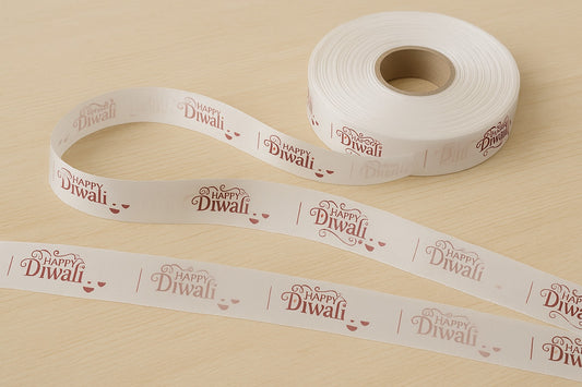Happy Diwali Printed Ribbon White 5 mtr