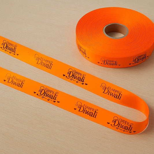 Happy Diwali Printed Ribbon Orange 5 mtr