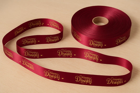 Happy Diwali Printed Ribbon Maroon 5 mtr