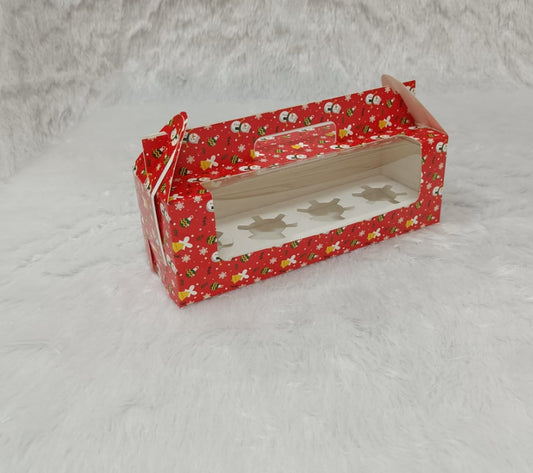 Xmas Red 4 Cupcake Box Size 10.25x3.5x3.5 Inch (Pack Of 10)