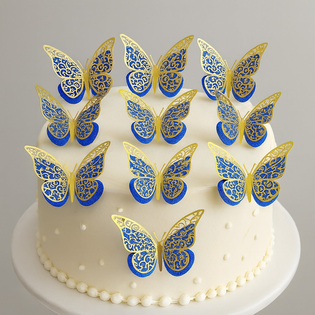 3D Blue Butterfly For Cake Decoration Pack Of 12