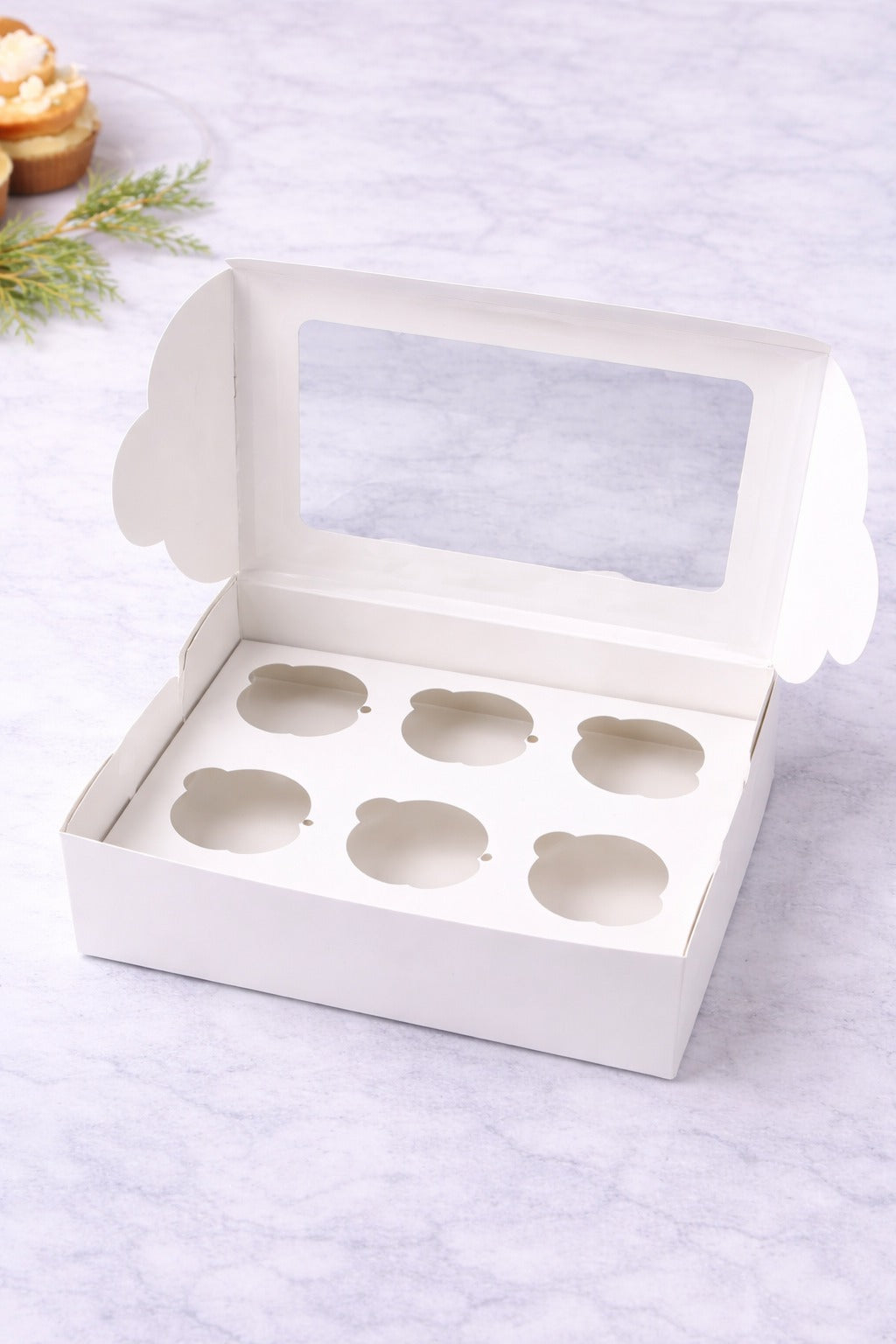 6 Cavity  Cupcake Box Size - 10x6x4 Inch