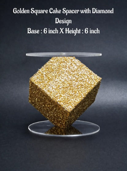 Golden Square Cake Spacer With Diamond Texture 6x6 inch