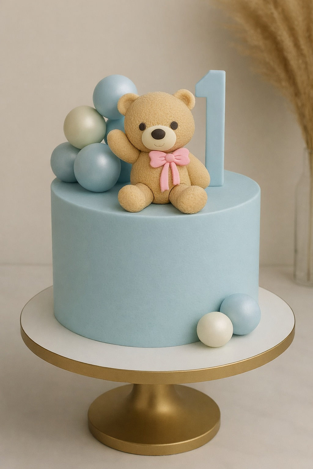 Teddy with pink bow (size - 2 inch)