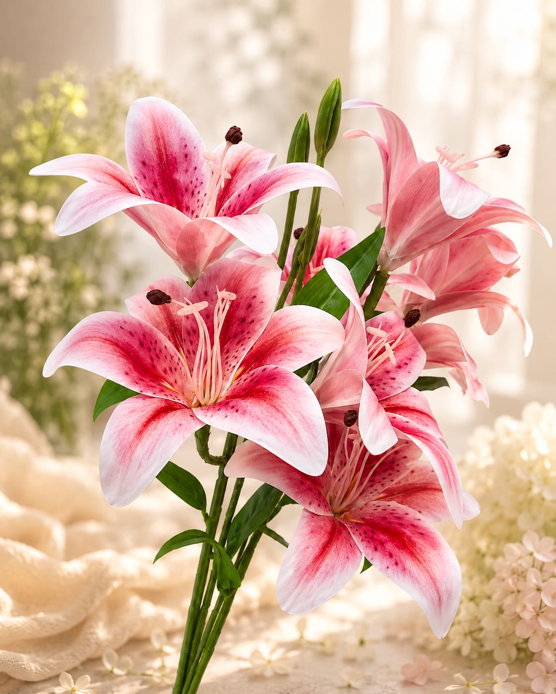 Artificial baby pink Lily Flower Bouquet