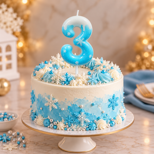 3 Number Blue Frozen Theme Candle for Cake Decoration
