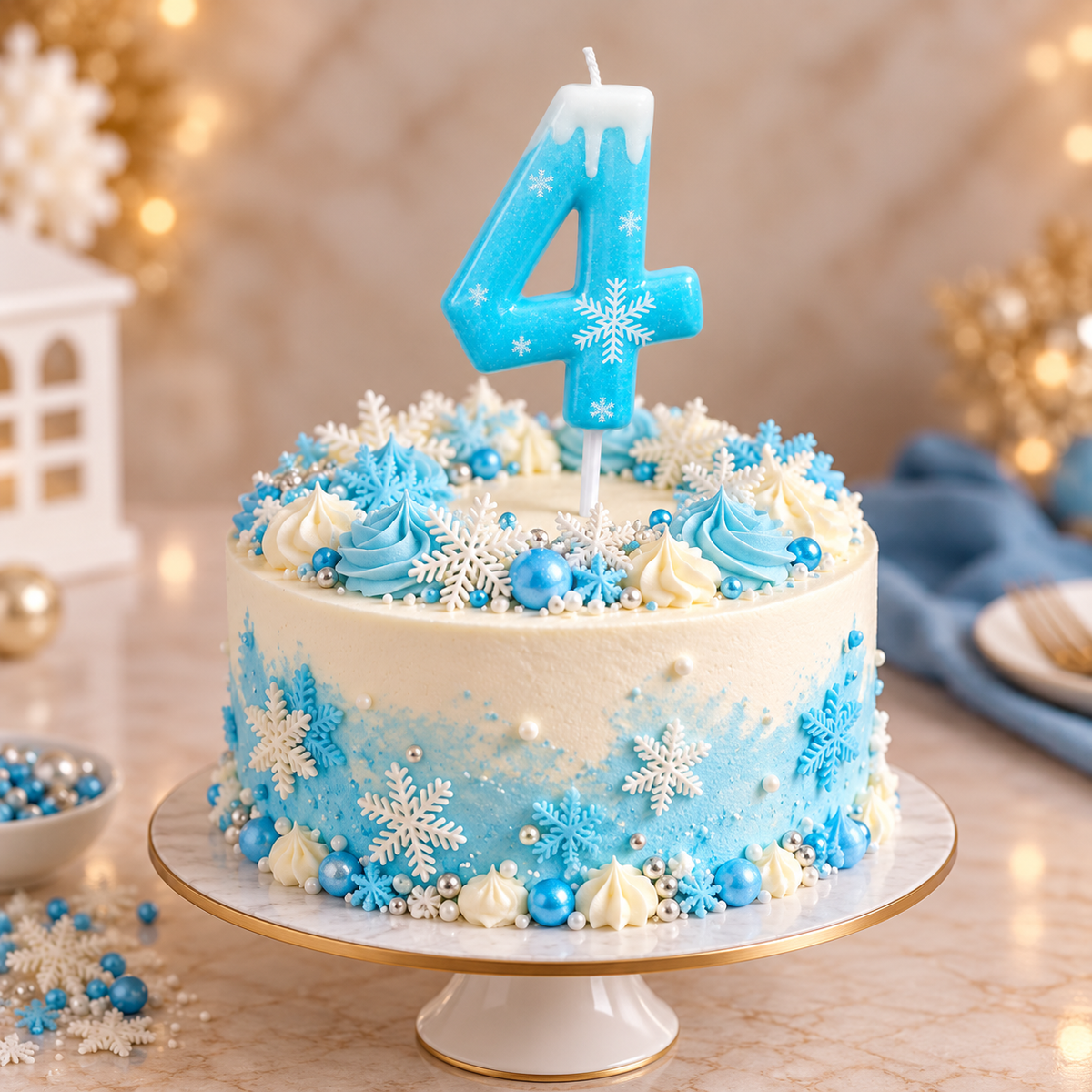 4 Number Blue Frozen Theme Candle for Cake Decoration