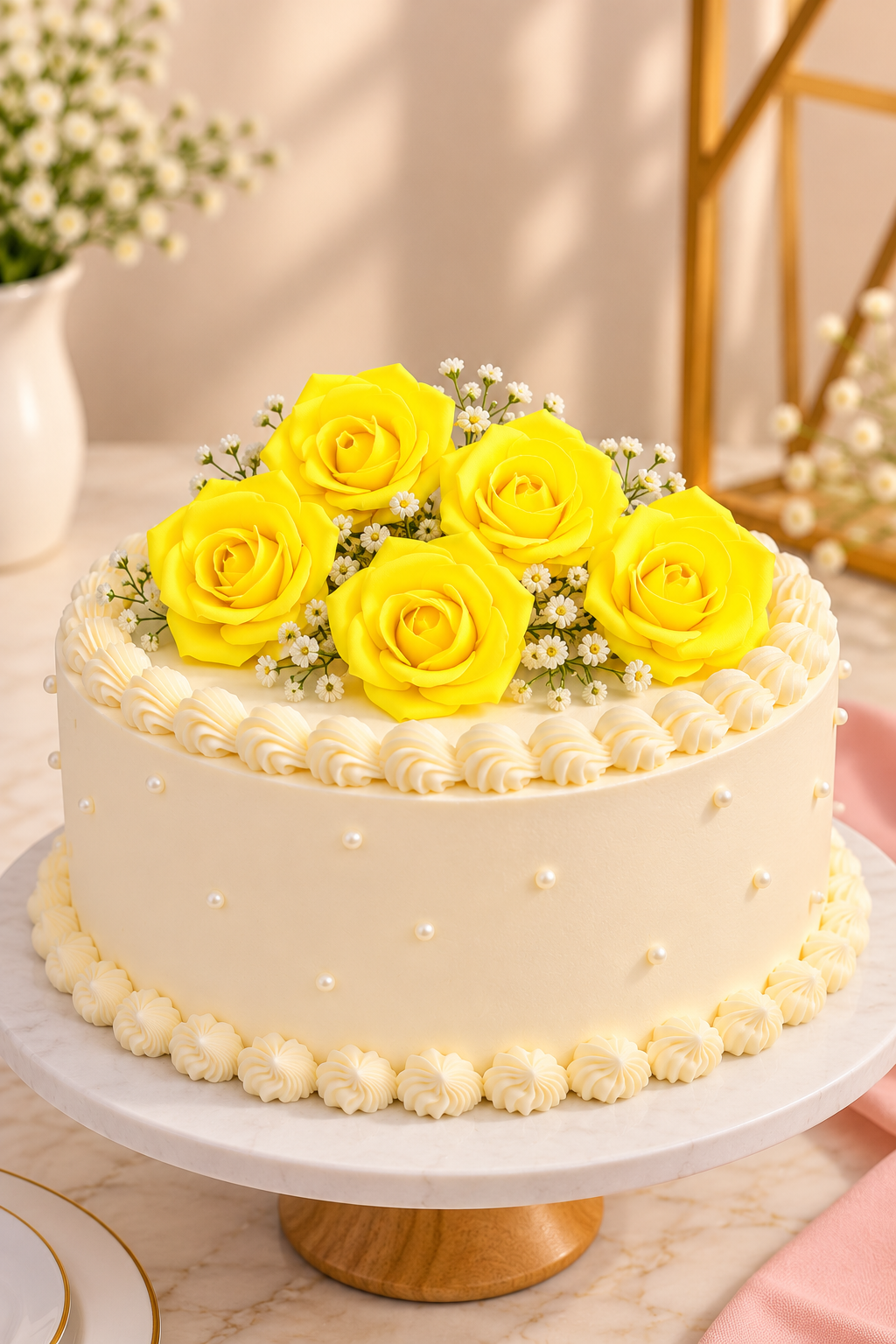 Lemon Yellow Rose Foam Flower For Cake Decoration Pack of 10