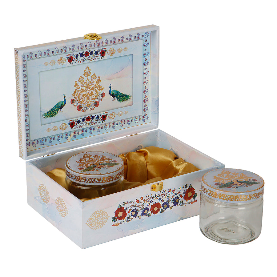 Floral Hamper Box with 2 printed salsa jars Size (9.5x5.5x4) Inch