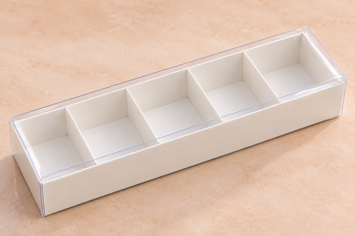 White 5 Cavity Gift Box with Transparent Lid Pack of 10 Size - 12x4x2.5 inch