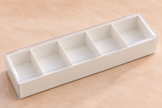 White 5 Cavity Gift Box with Transparent Lid Pack of 10 Size - 12x4x2.5 inch