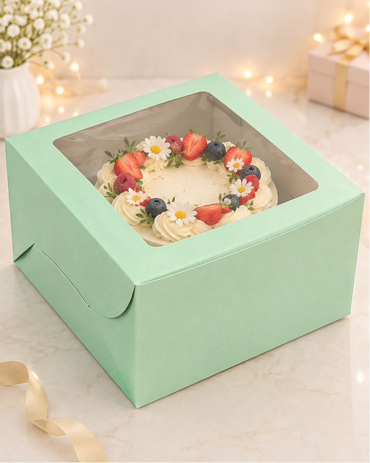 1 pound window cake box mint green color (size-8x8x4 inches)