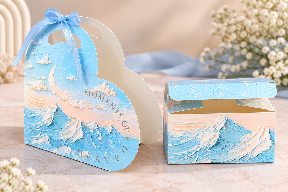 Pastel Blue Mountain & Moon Pattern Gift Box Pack Of 10